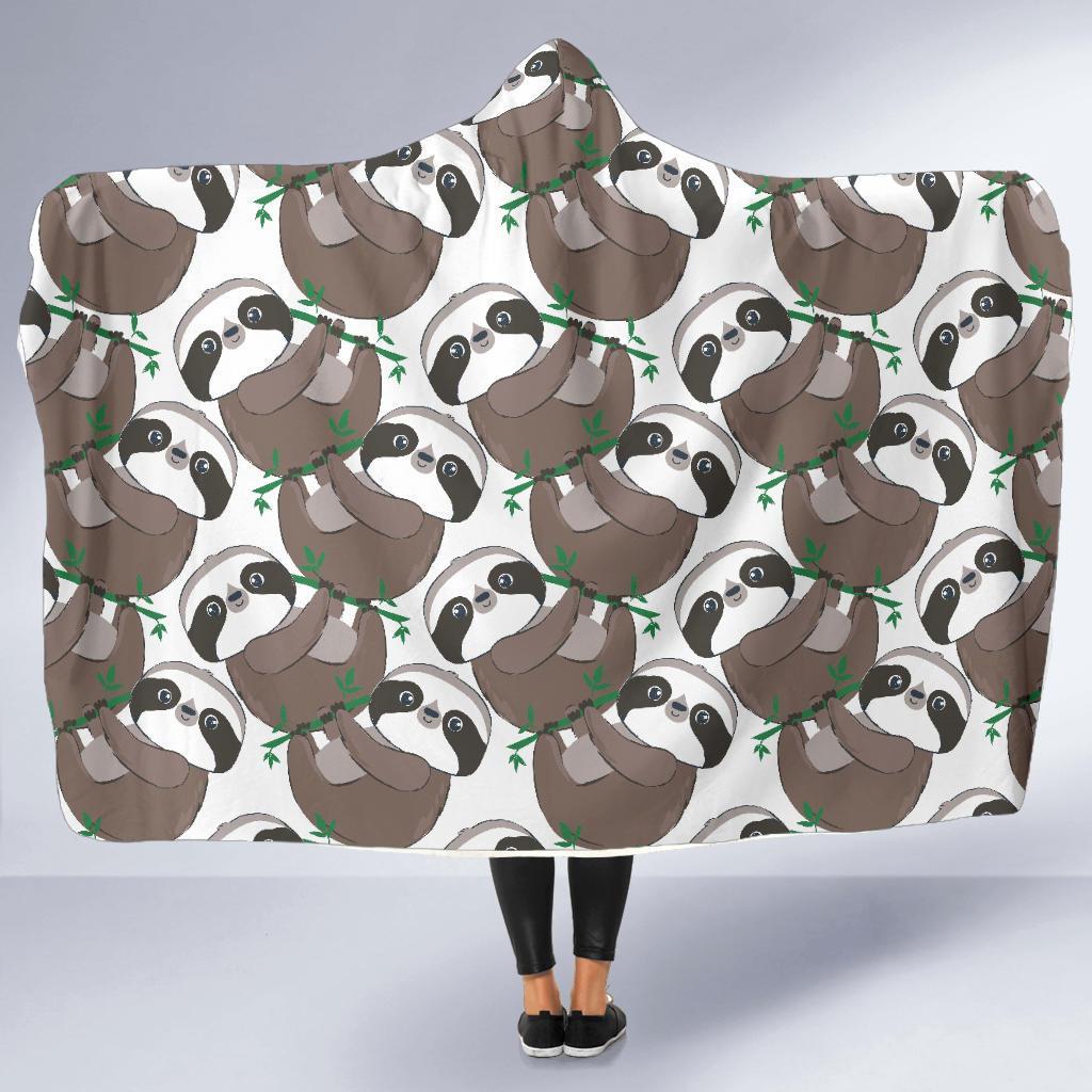 Sloth Bamboo Pattern Print Hooded Blanket-grizzshop