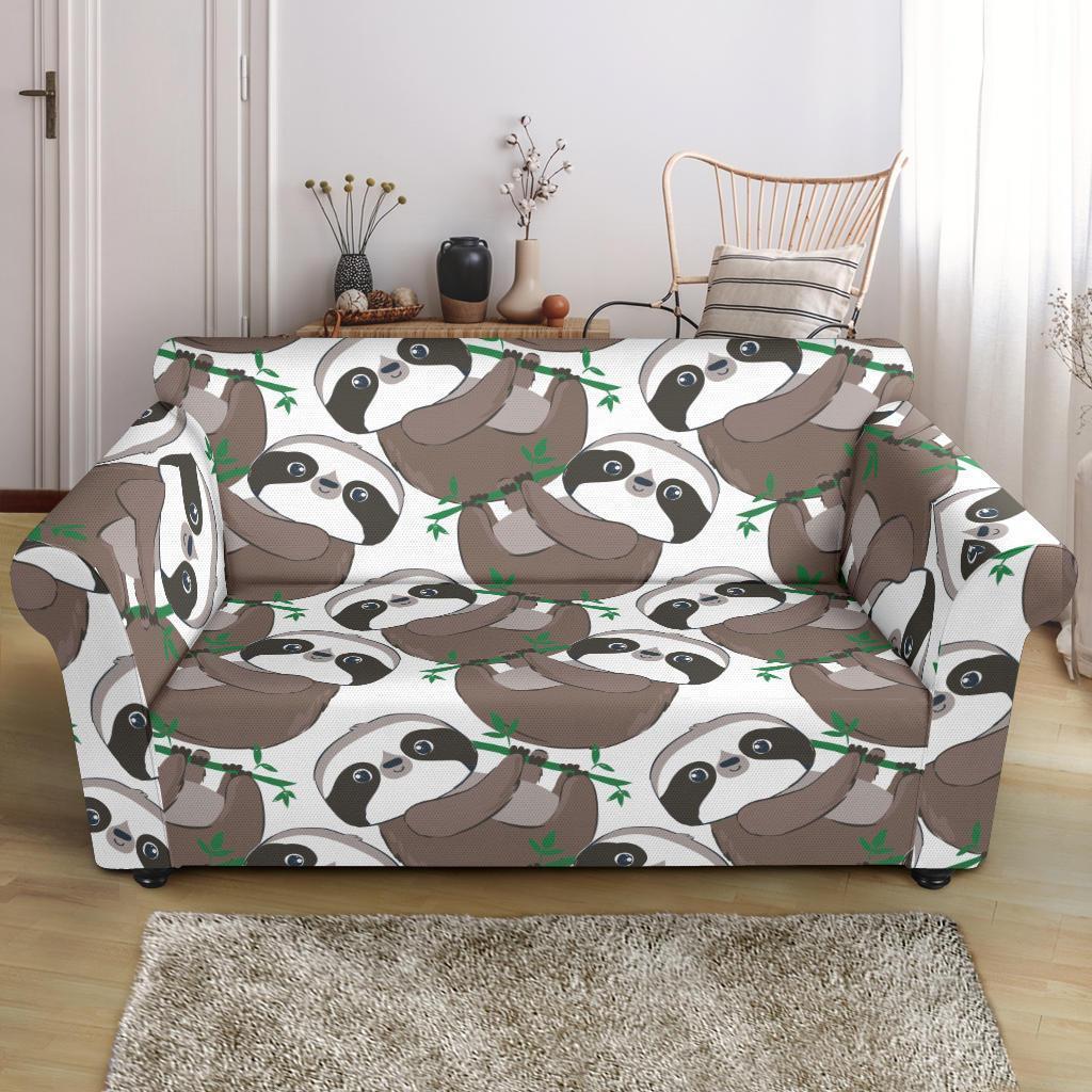 Sloth Bamboo Pattern Print Loveseat Cover-grizzshop