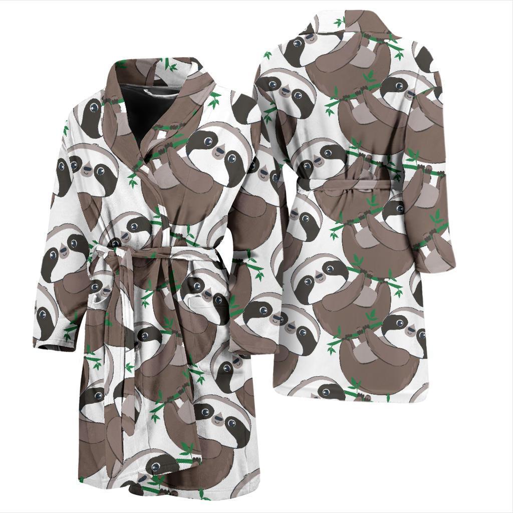 Sloth Bamboo Pattern Print Men Long Robe-grizzshop