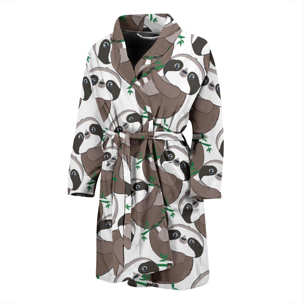 Sloth Bamboo Pattern Print Men Long Robe-grizzshop