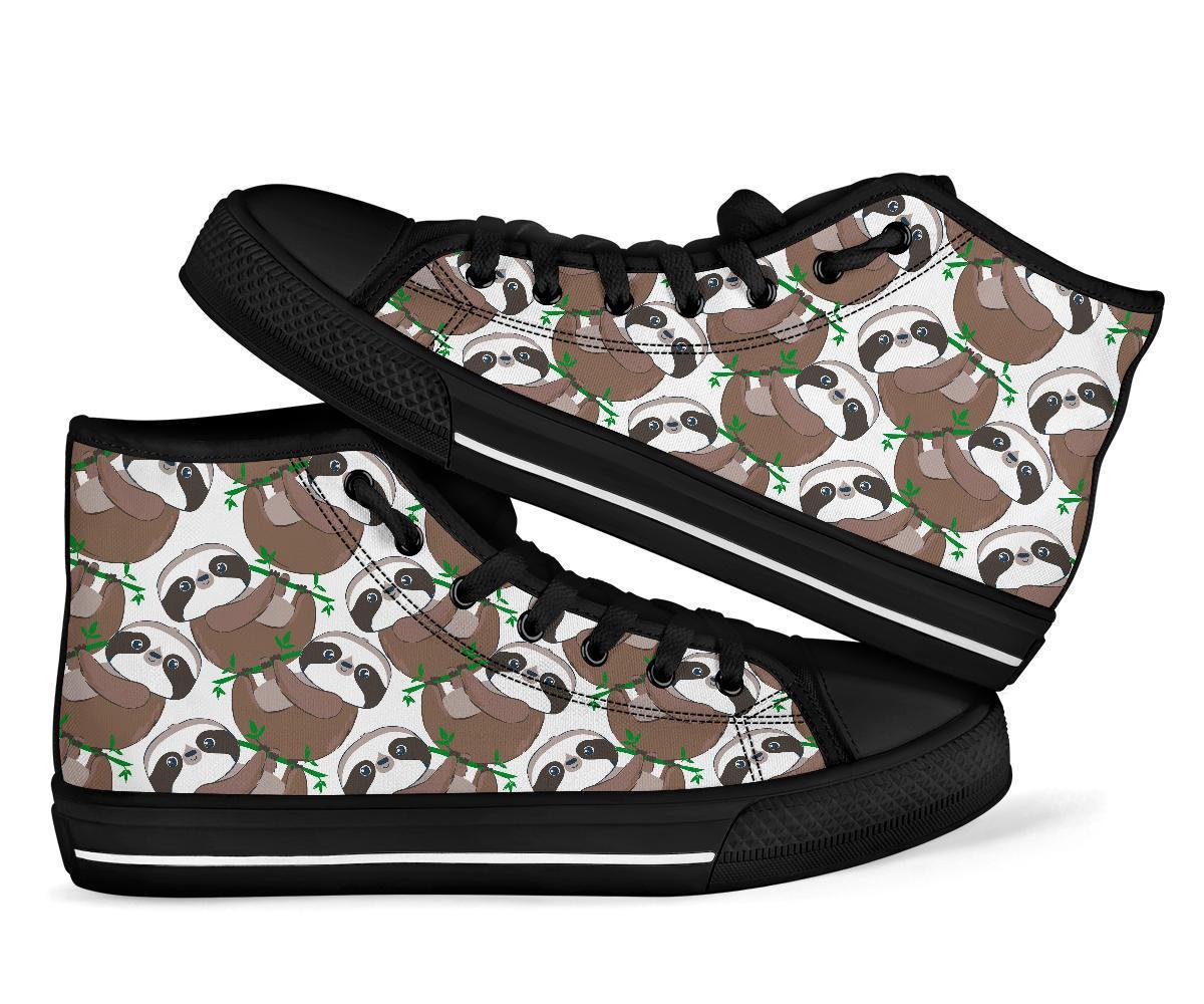 Sloth Bamboo Pattern Print Men Women's High Top Shoes-grizzshop