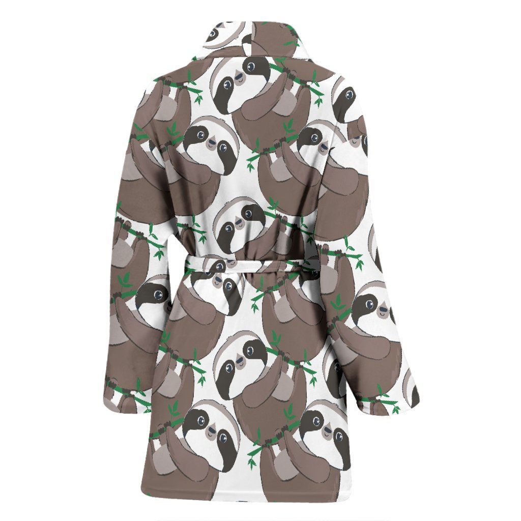 Sloth Bamboo Pattern Print Women Long Robe-grizzshop