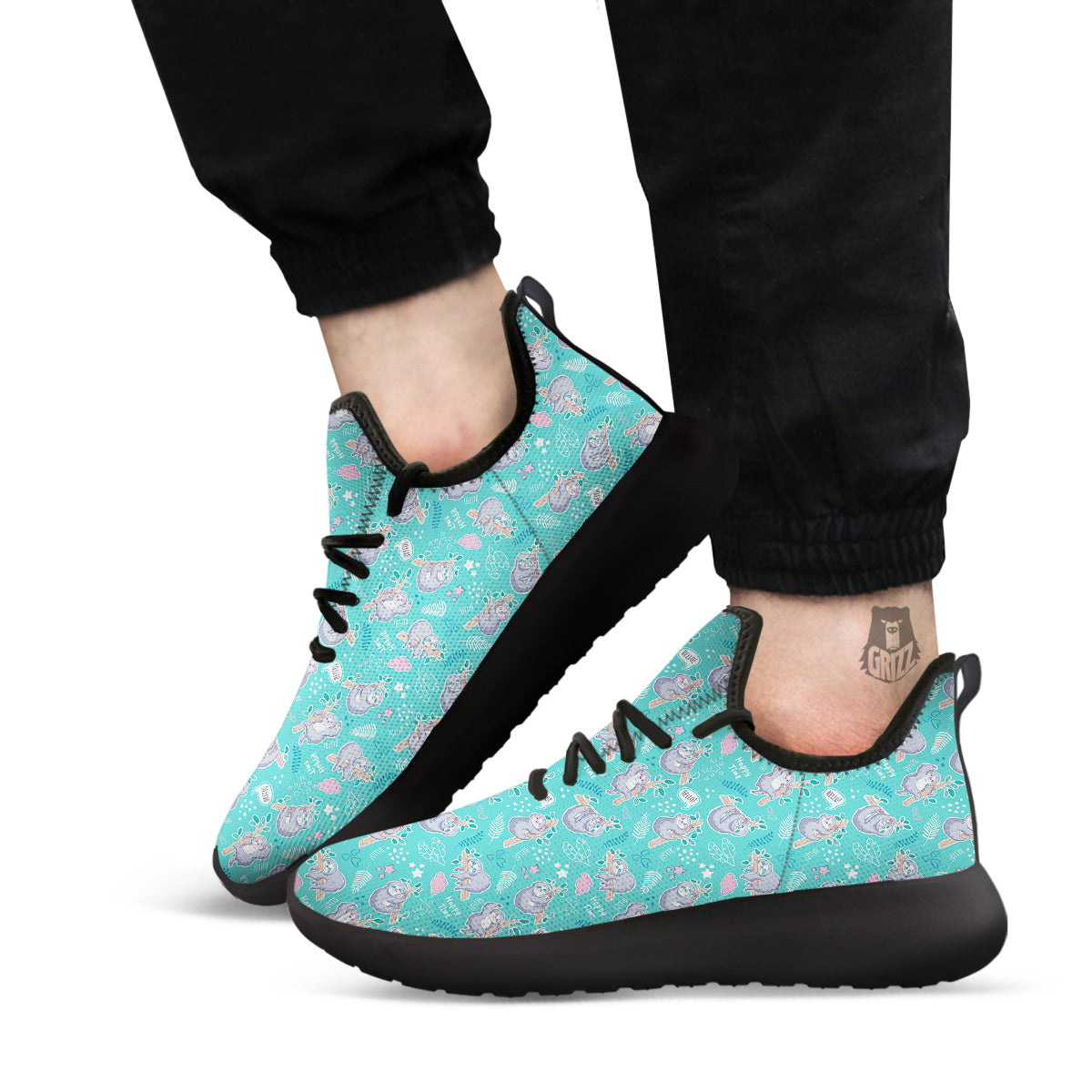 Sloth Cute Print Pattern Black Athletic Shoes-grizzshop