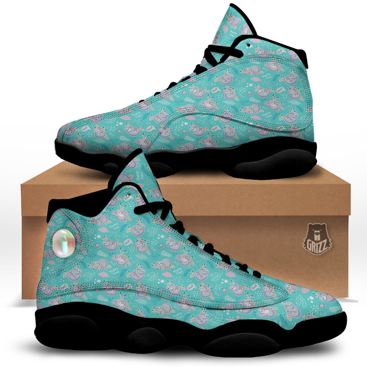 Sloth Cute Print Pattern Black Basketball Shoes-grizzshop
