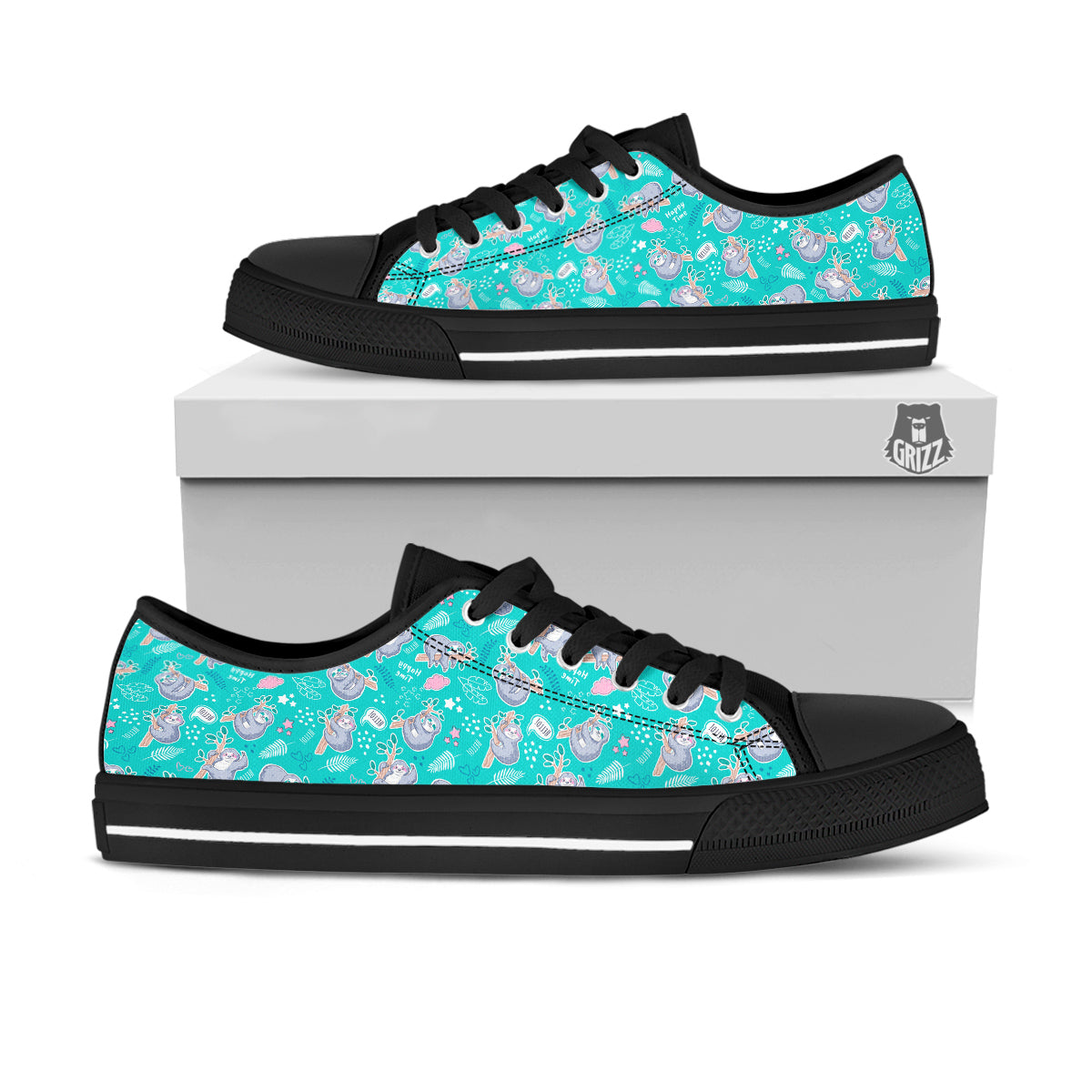 Sloth Cute Print Pattern Black Low Top Shoes-grizzshop