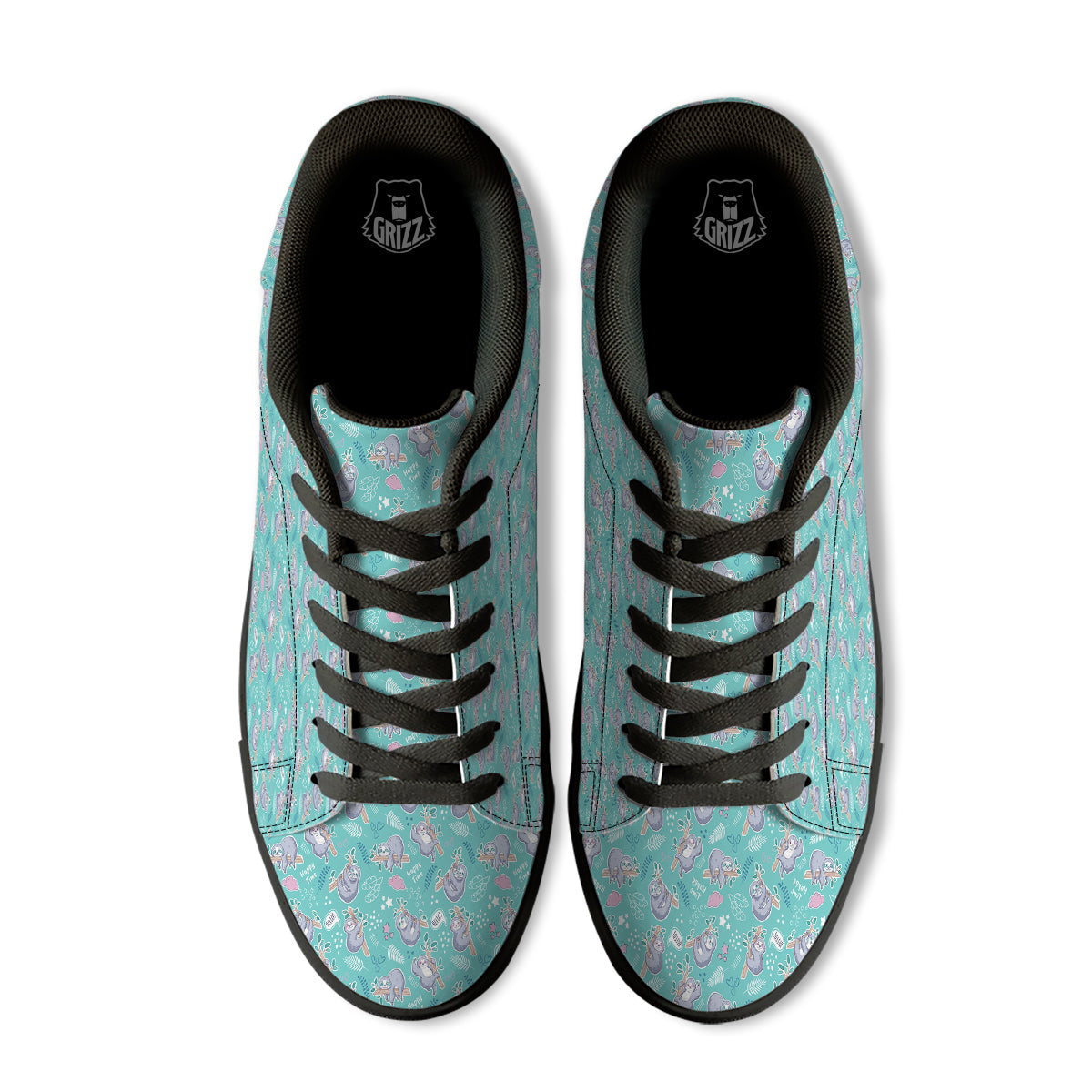 Sloth Cute Print Pattern Black Low Top Sneakers-grizzshop
