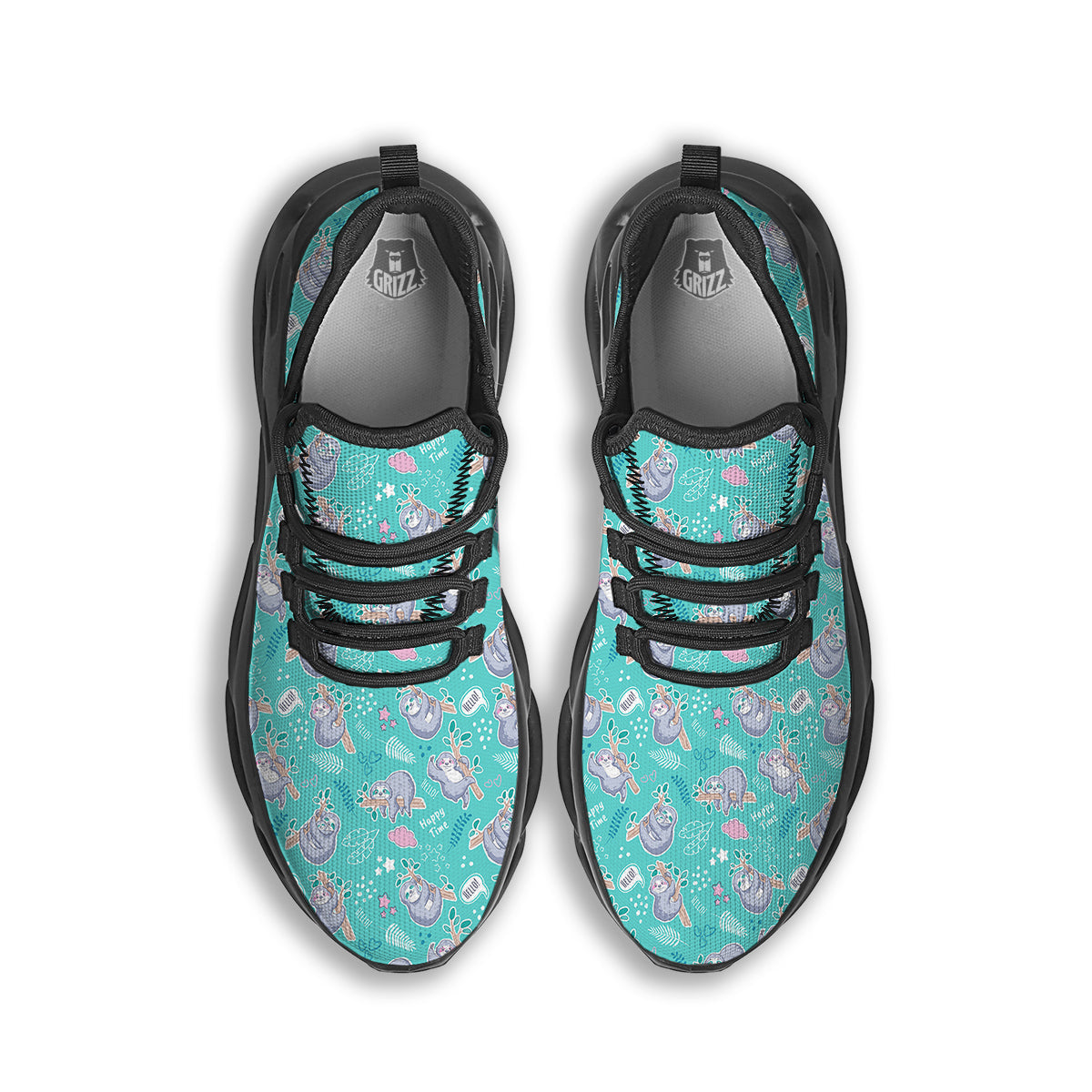 Sloth Cute Print Pattern Black Running Shoes-grizzshop