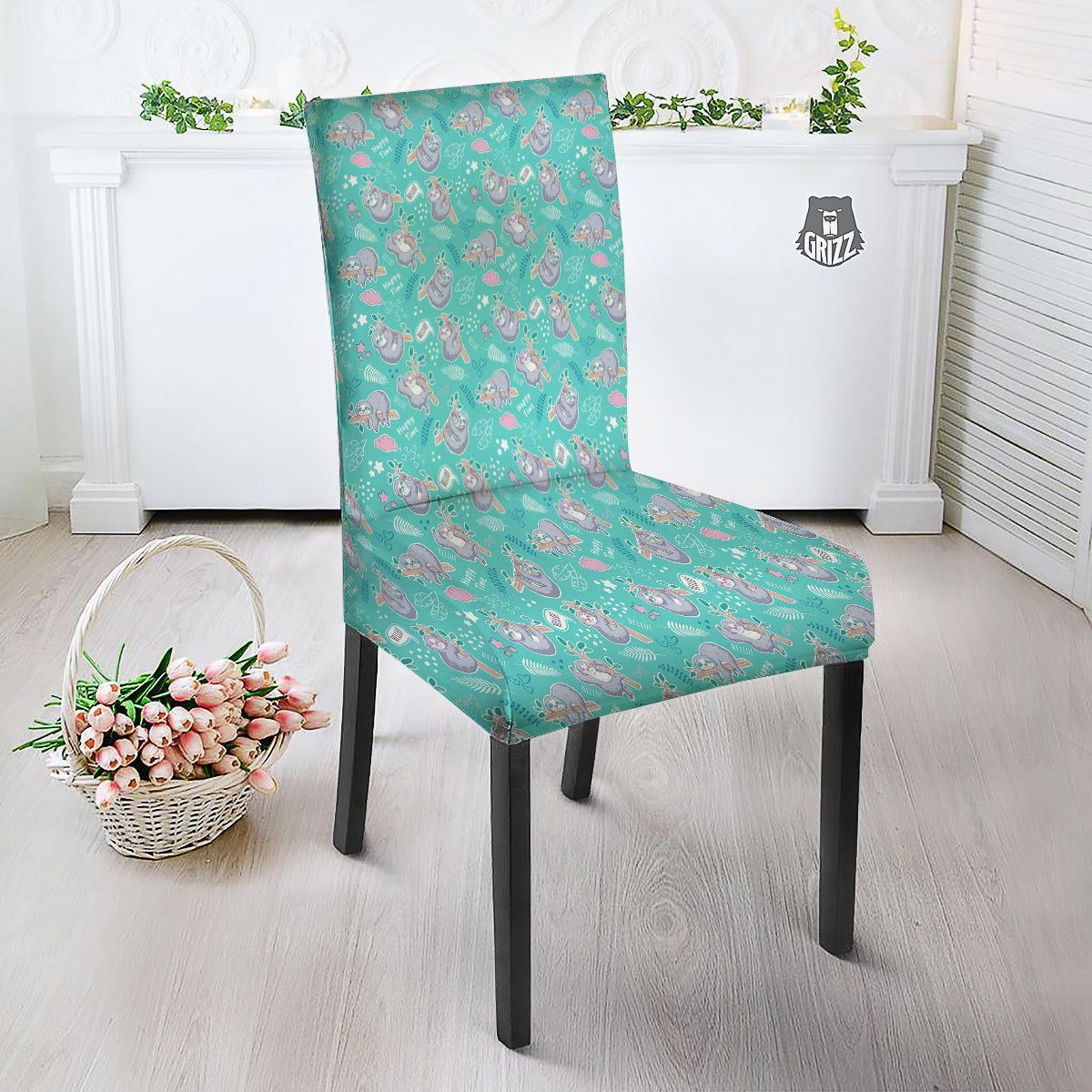 Sloth Cute Print Pattern Dining Chair Slipcover-grizzshop