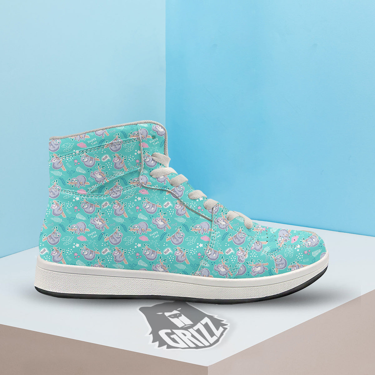 Sloth Cute Print Pattern High Top Sneakers-grizzshop