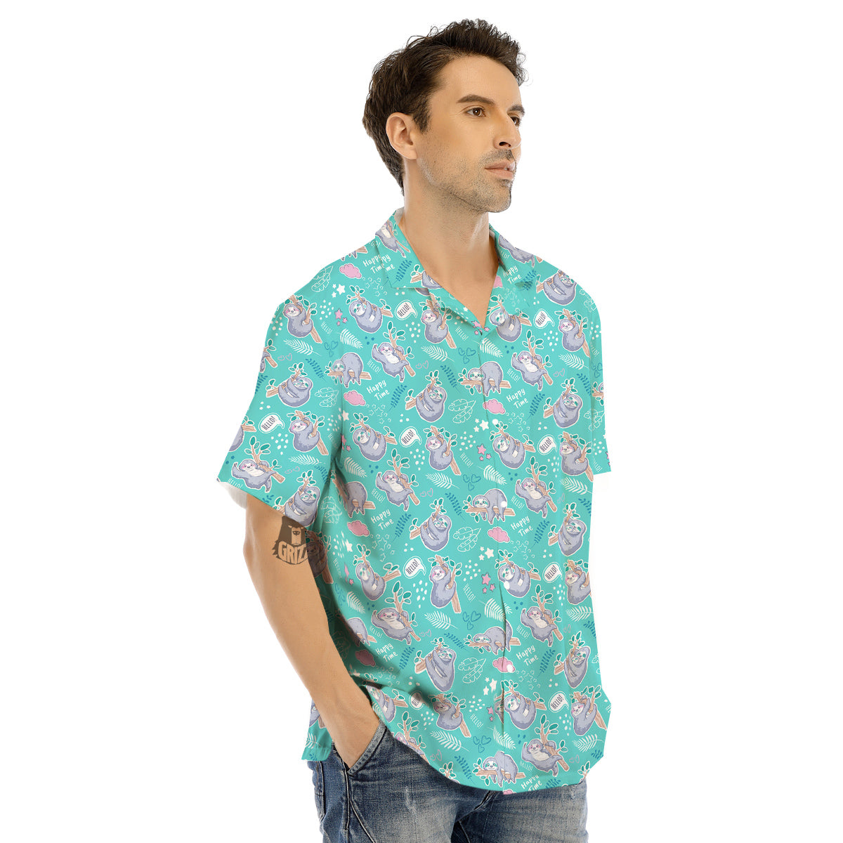 Sloth Cute Print Pattern Men's Hawaiian Shirt-grizzshop