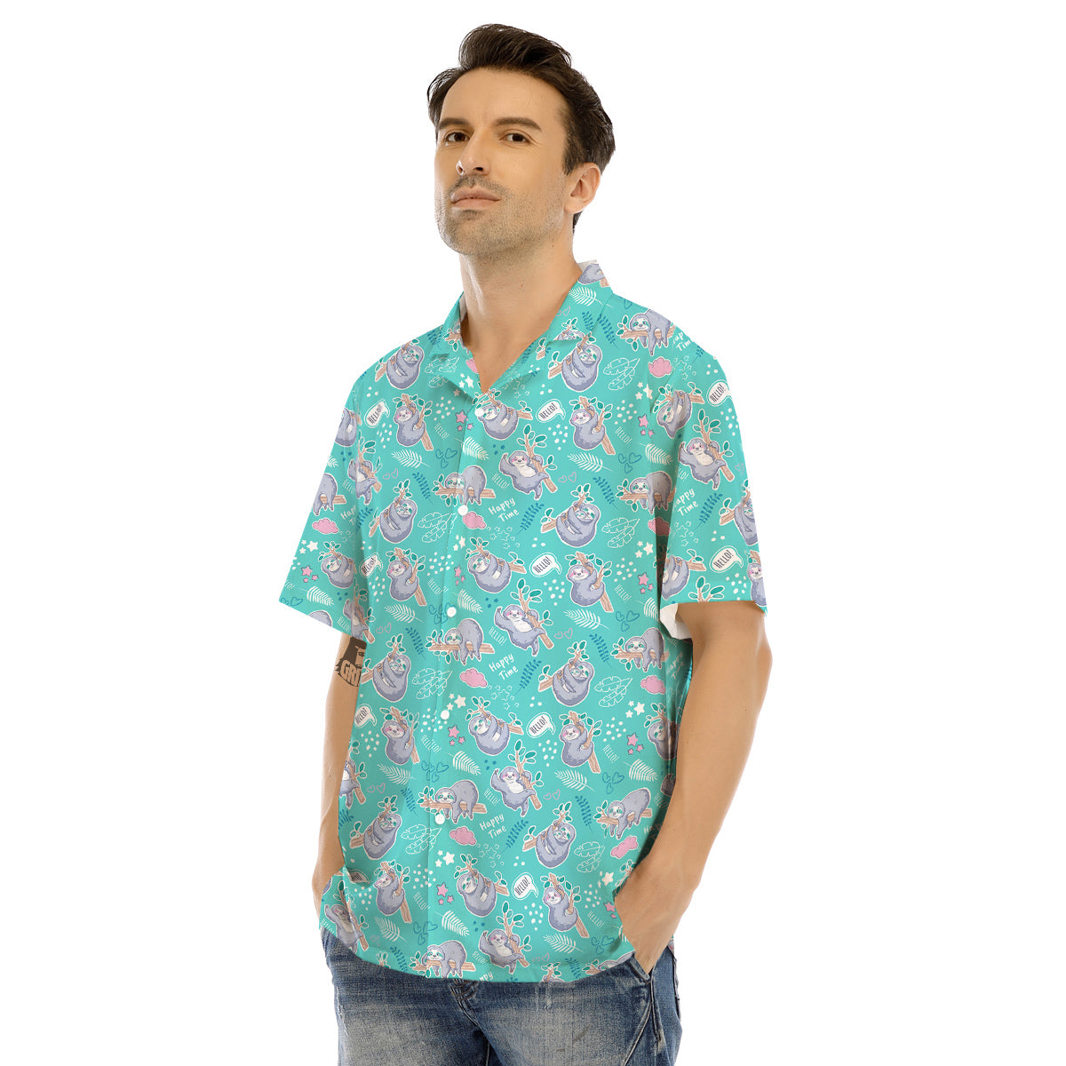 Sloth Cute Print Pattern Men's Hawaiian Shirt-grizzshop