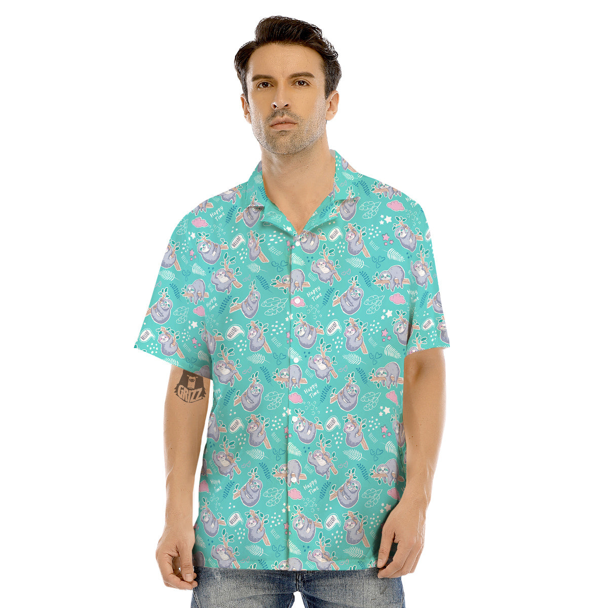 Sloth Cute Print Pattern Men's Hawaiian Shirt-grizzshop
