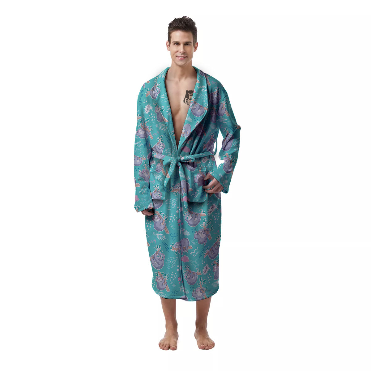 Sloth Cute Print Pattern Men's Robe-grizzshop