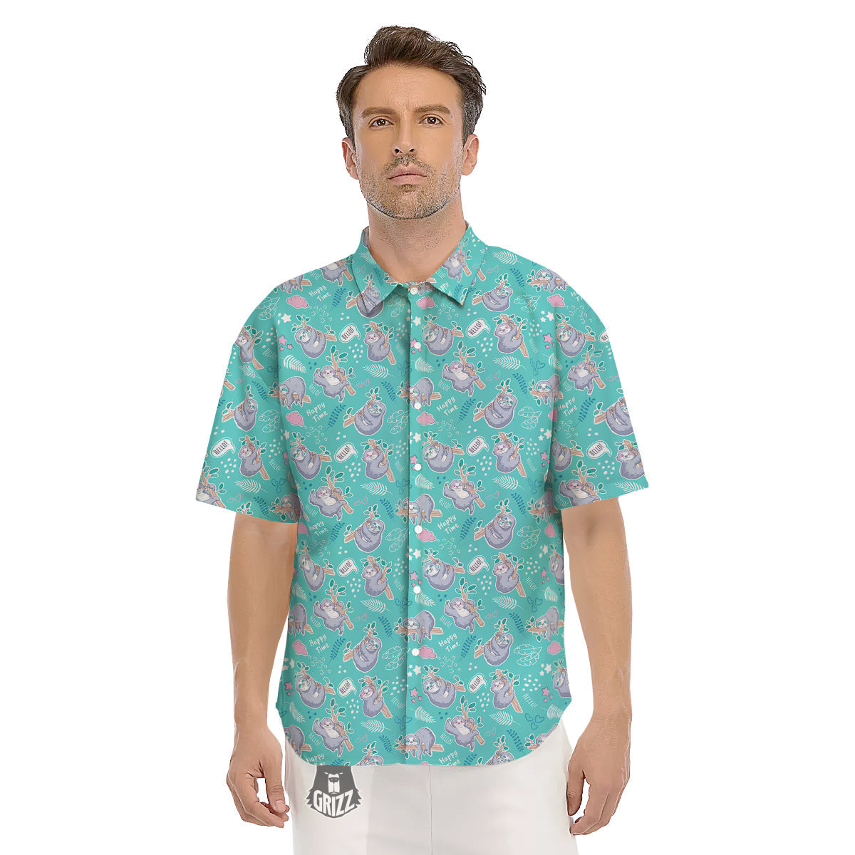 Sloth Cute Print Pattern Men's Short Sleeve Shirts-grizzshop