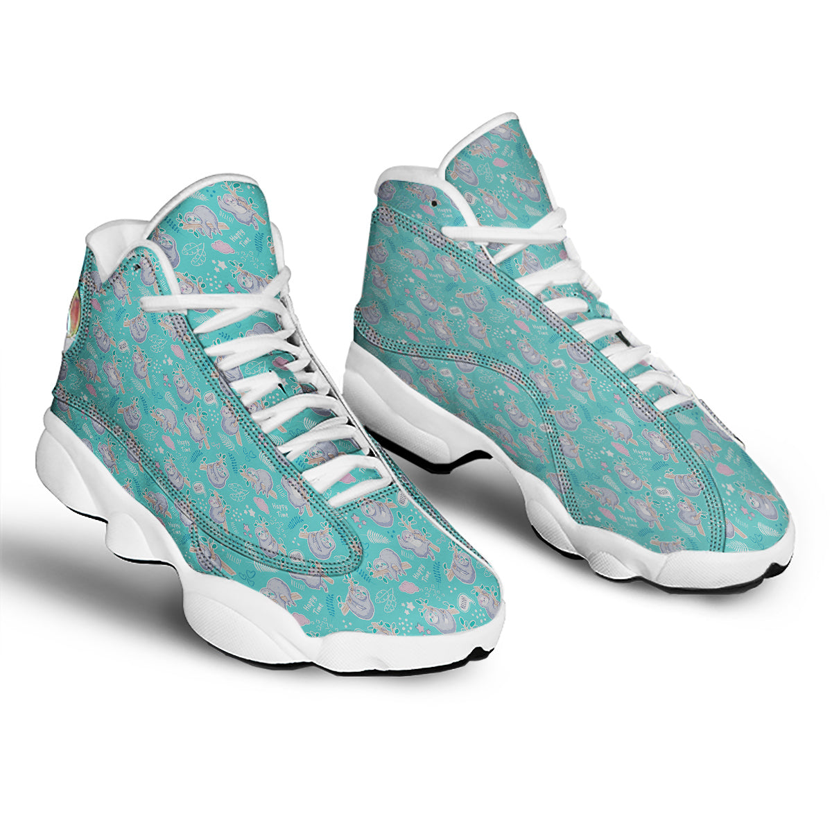 Sloth Cute Print Pattern White Basketball Shoes-grizzshop