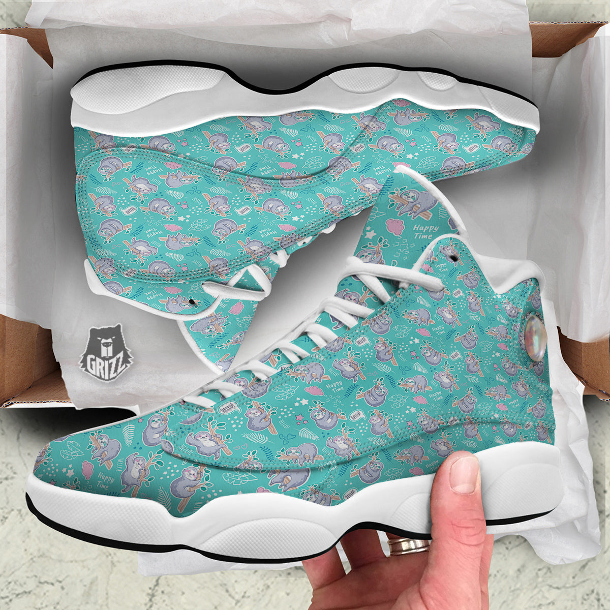 Sloth Cute Print Pattern White Basketball Shoes-grizzshop
