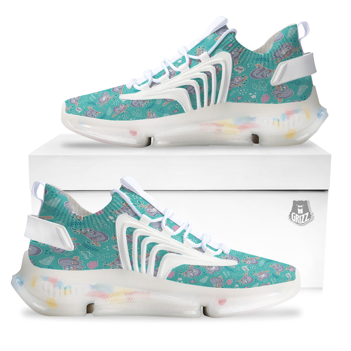 Sloth Cute Print Pattern White Gym Shoes-grizzshop
