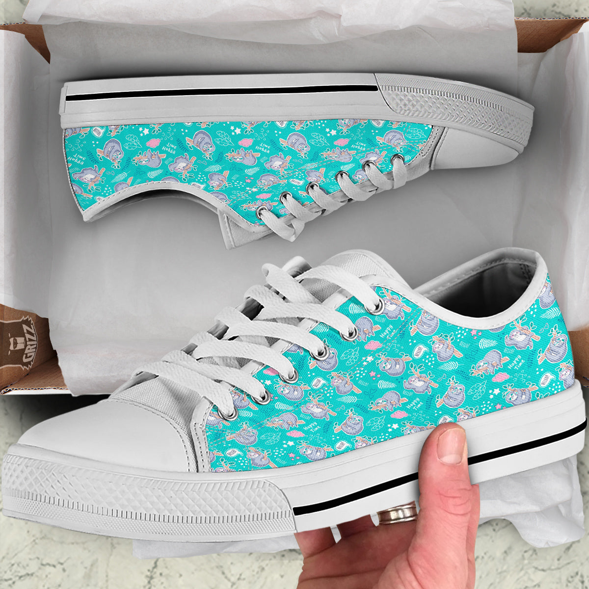 Sloth Cute Print Pattern White Low Top Shoes-grizzshop