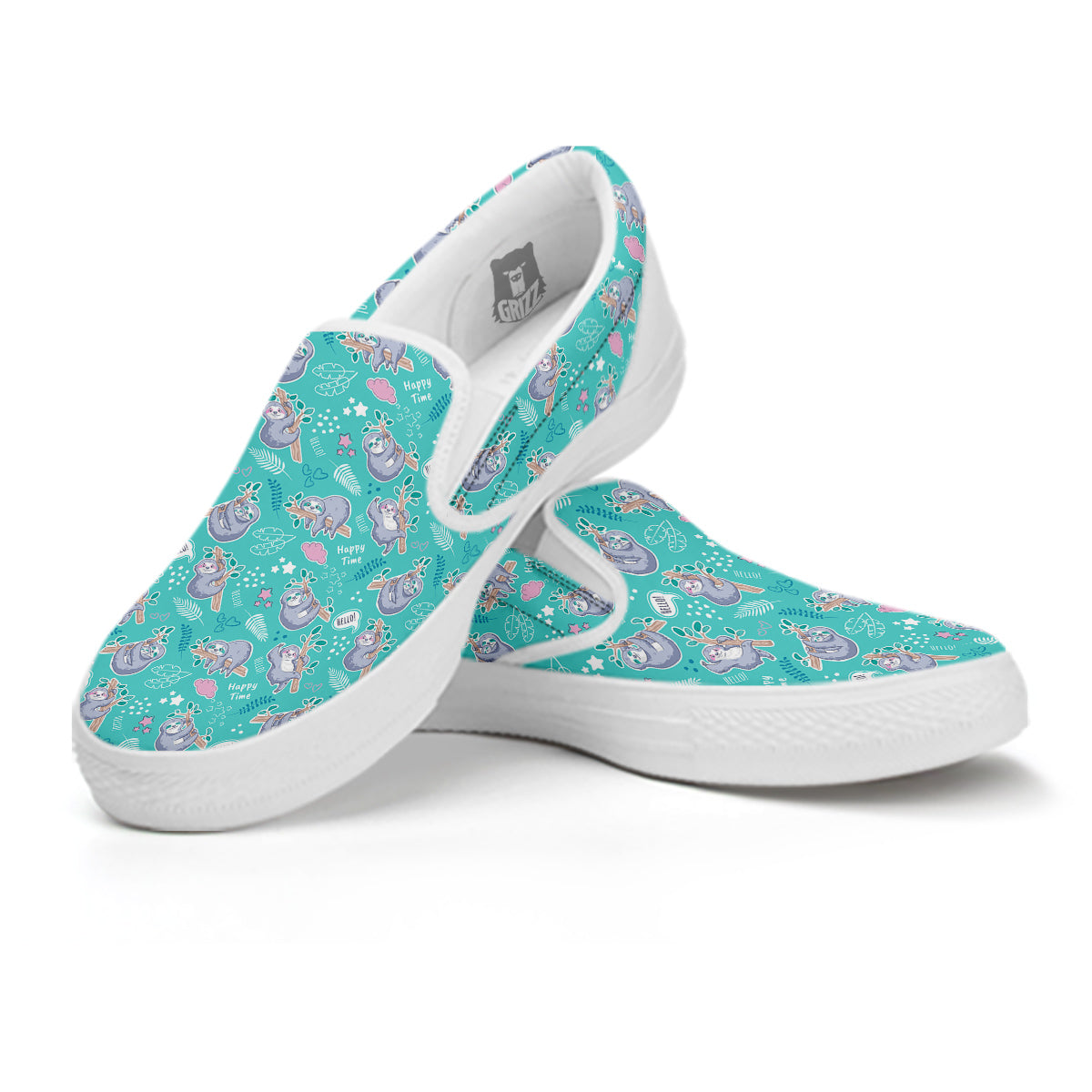 Sloth Cute Print Pattern White Slip On Shoes-grizzshop