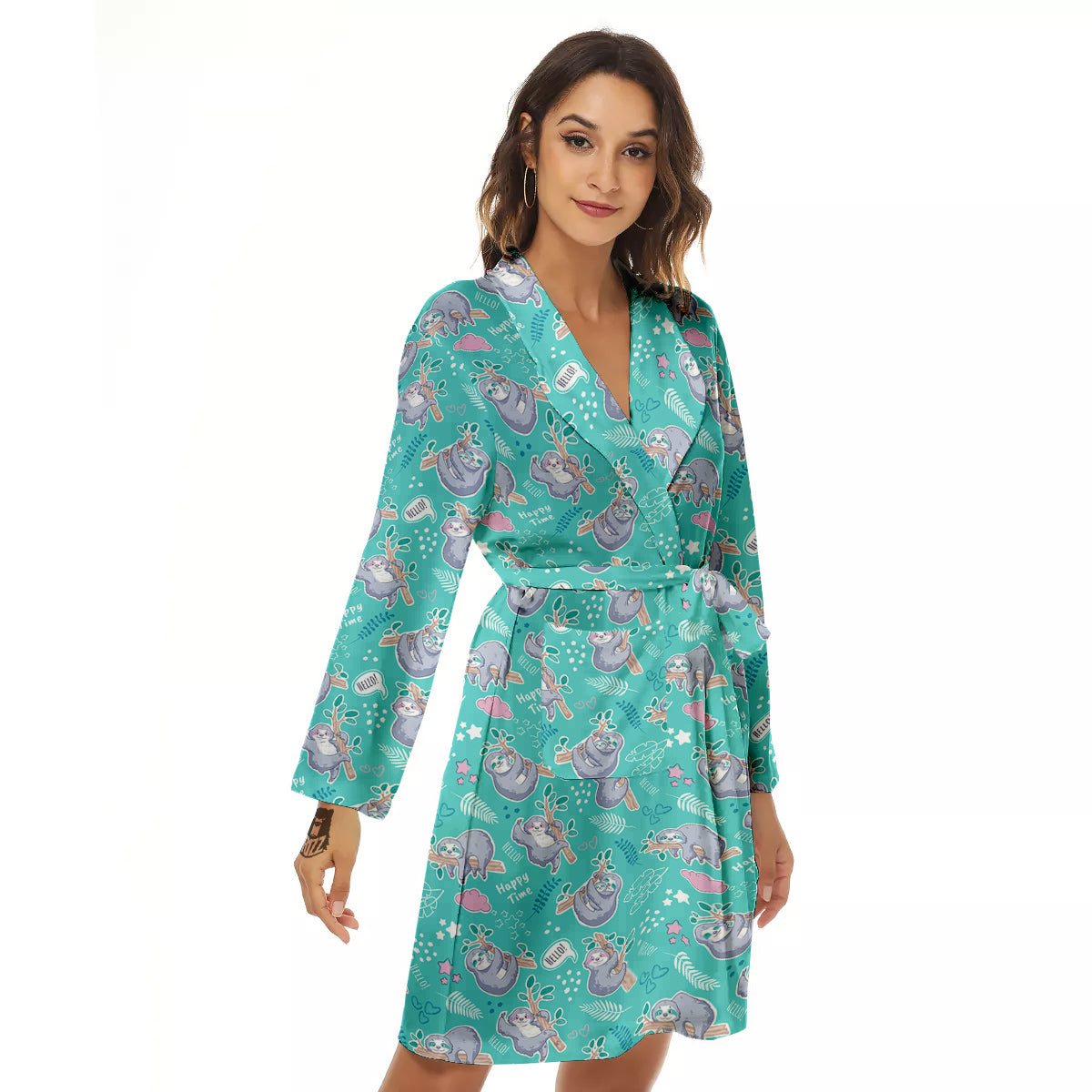 Sloth Cute Print Pattern Women's Robe-grizzshop