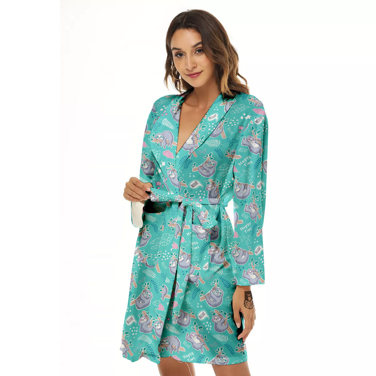 Sloth Cute Print Pattern Women's Robe-grizzshop