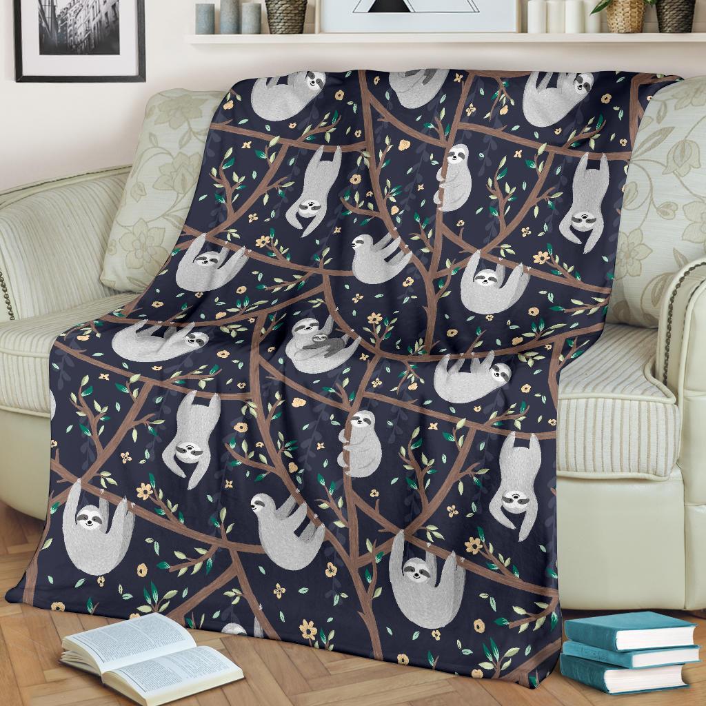 Sloth Floral Pattern Print Blanket-grizzshop