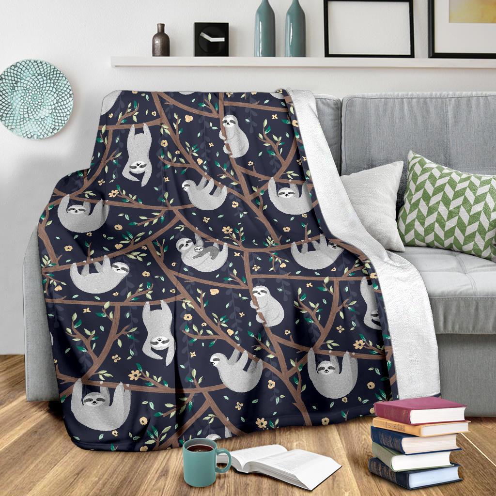 Sloth Floral Pattern Print Blanket-grizzshop