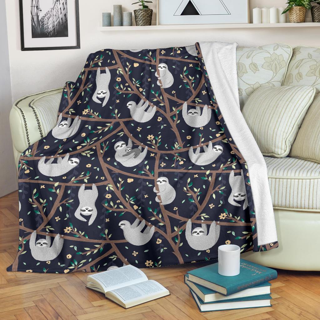 Sloth Floral Pattern Print Blanket-grizzshop