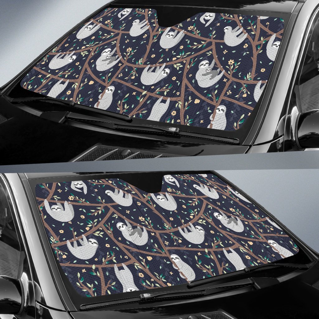 Sloth Floral Pattern Print Car Sun Shade-grizzshop