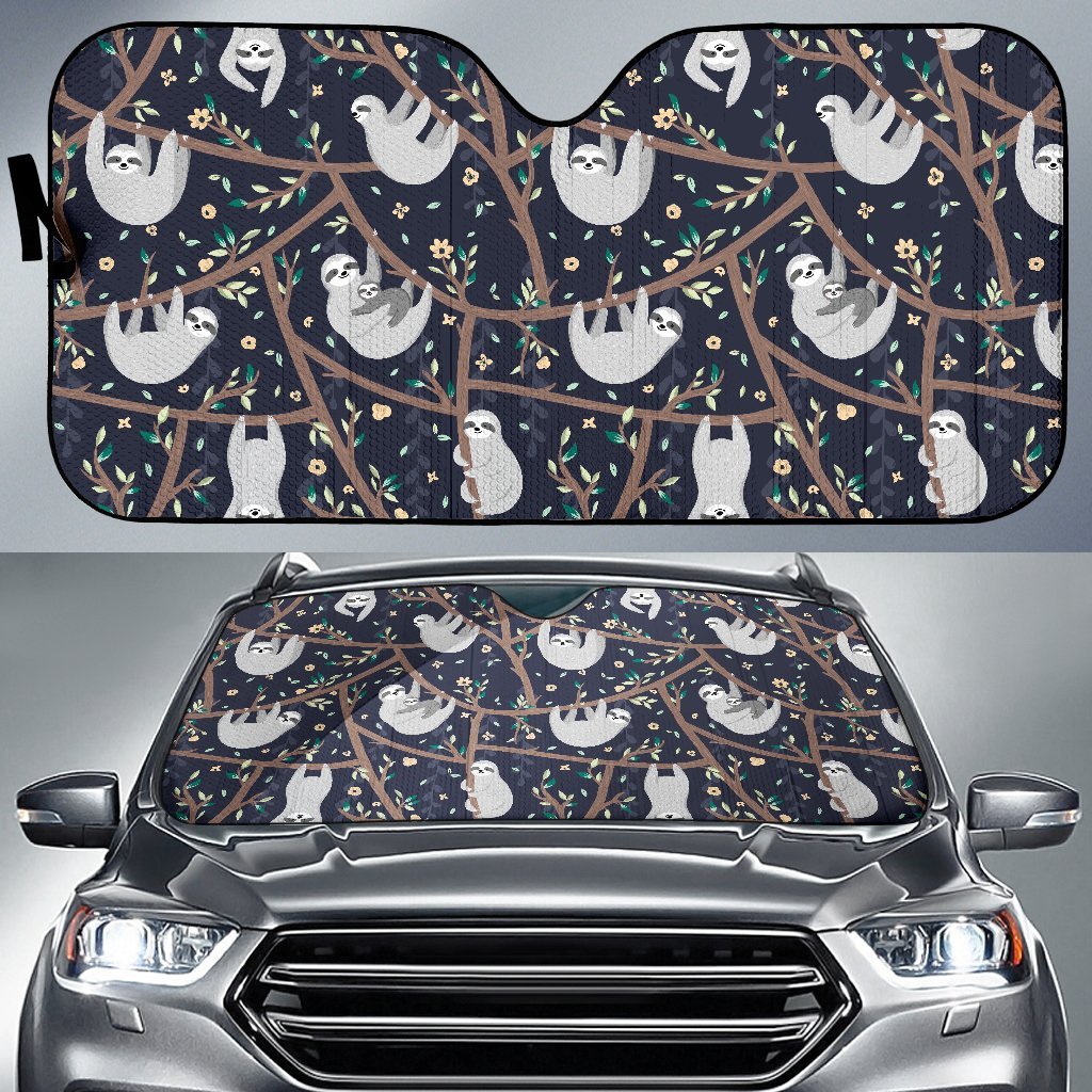 Sloth Floral Pattern Print Car Sun Shade-grizzshop