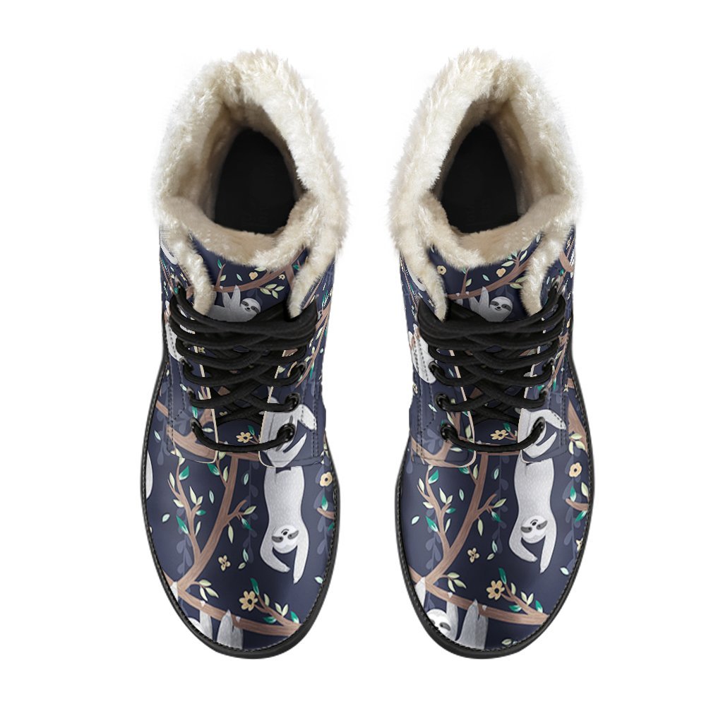 Sloth Floral Pattern Print Comfy Winter Boots-grizzshop