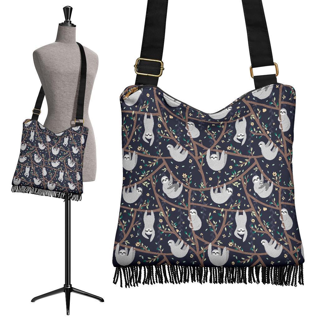 Sloth Floral Pattern Print Crossbody Bags-grizzshop