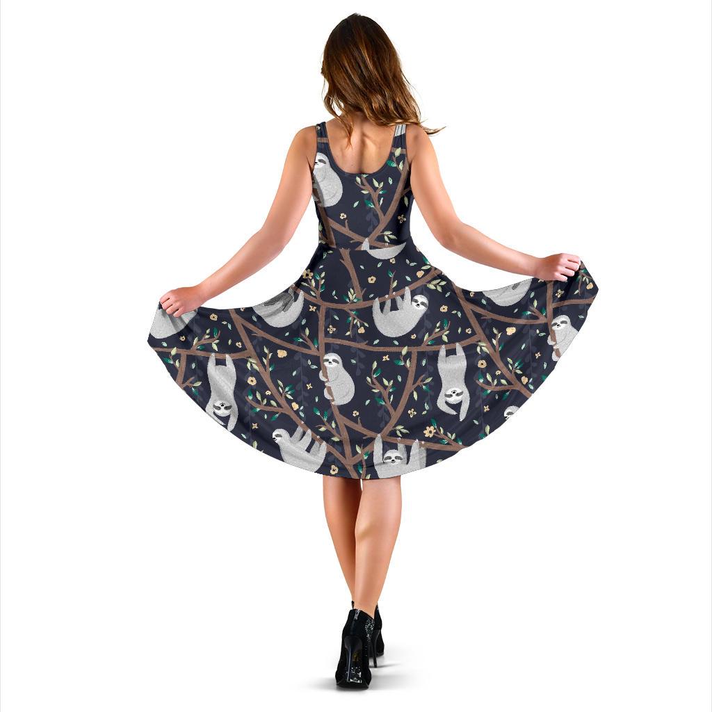 Sloth Floral Pattern Print Dress-grizzshop