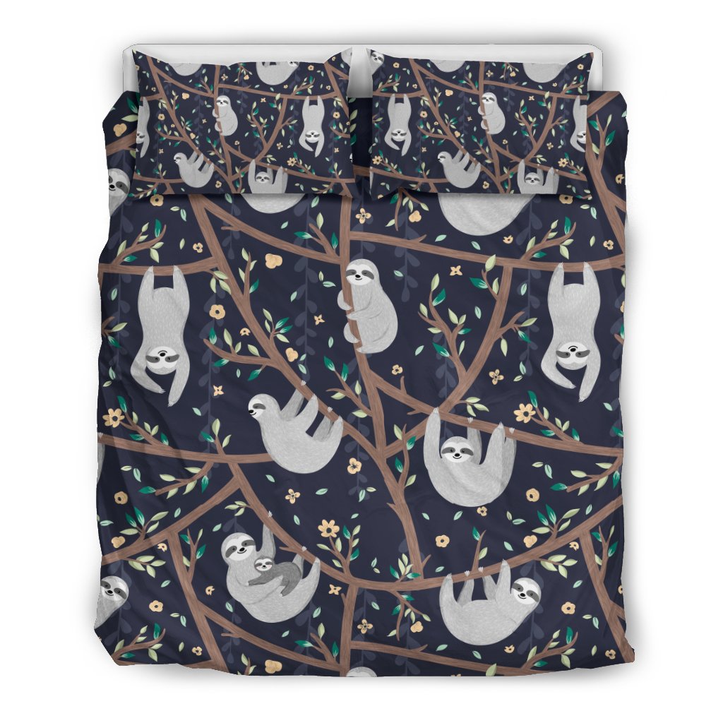 Sloth Floral Pattern Print Duvet Cover Bedding Set-grizzshop