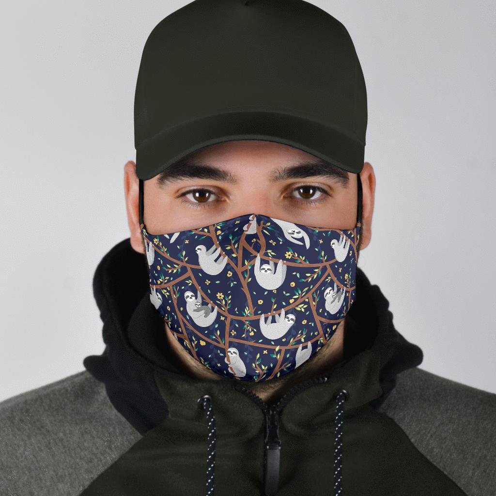 Sloth Floral Pattern Print Face Mask-grizzshop