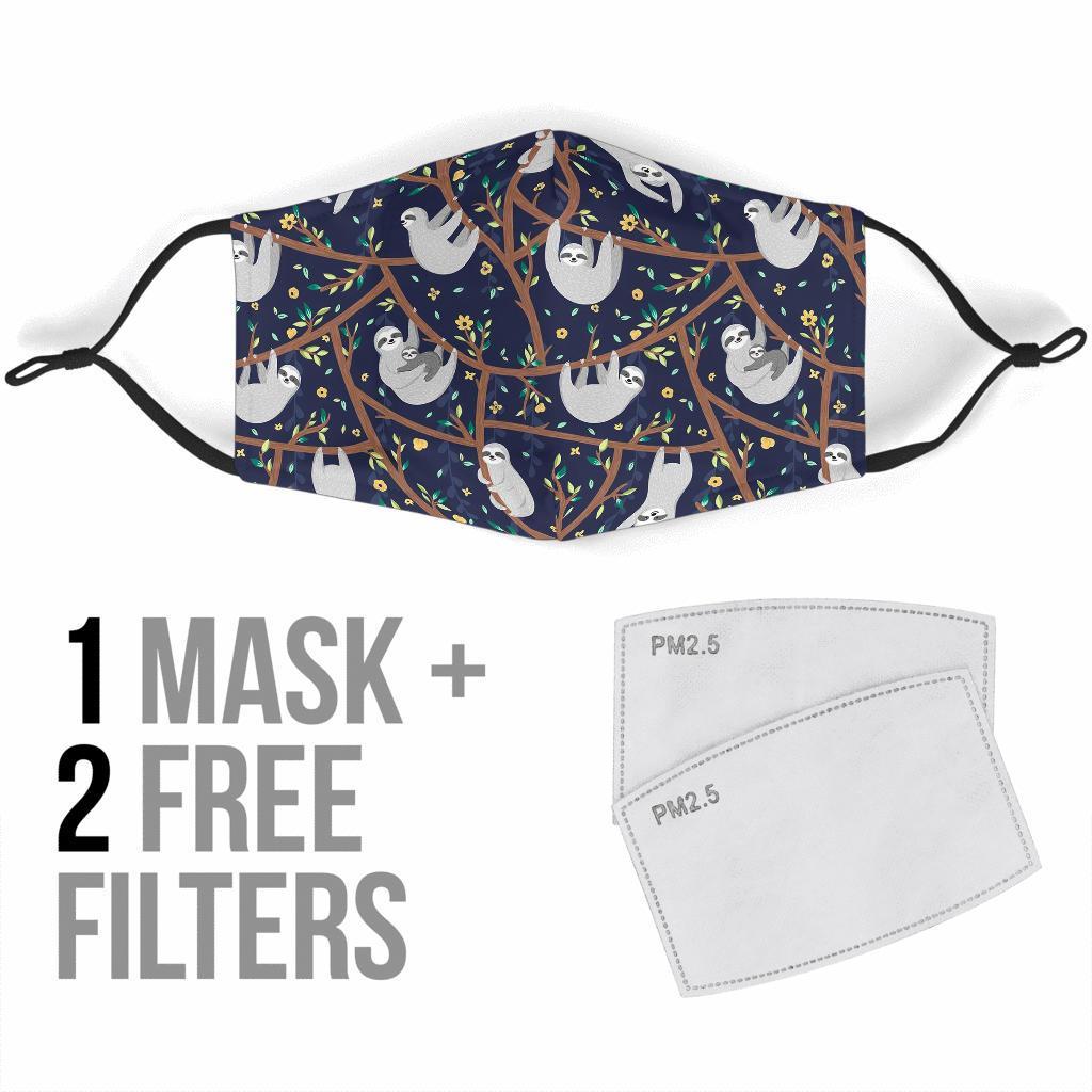 Sloth Floral Pattern Print Face Mask-grizzshop