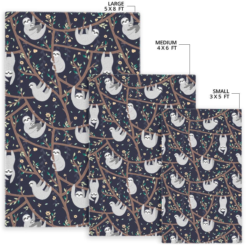 Sloth Floral Pattern Print Floor Mat-grizzshop