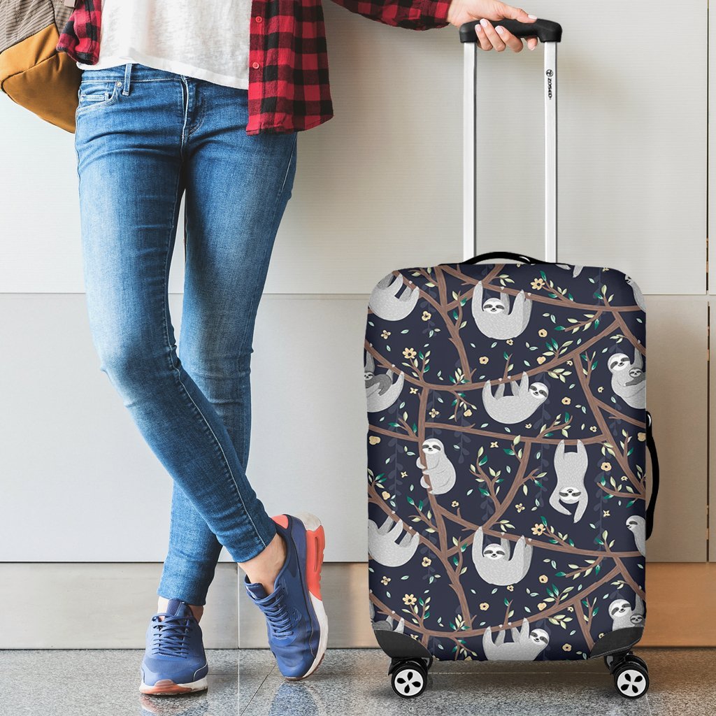 Sloth Floral Pattern Print Luggage Cover Protector-grizzshop