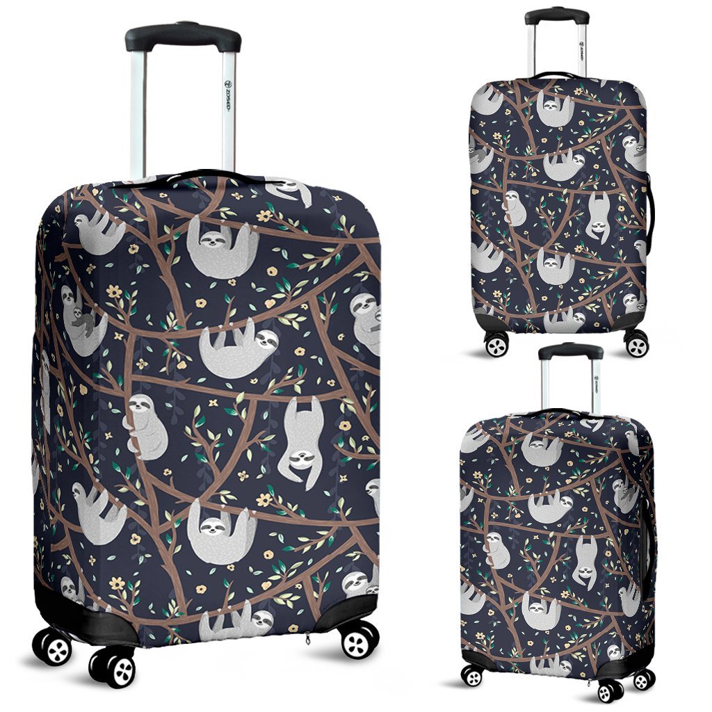 Sloth Floral Pattern Print Luggage Cover Protector-grizzshop