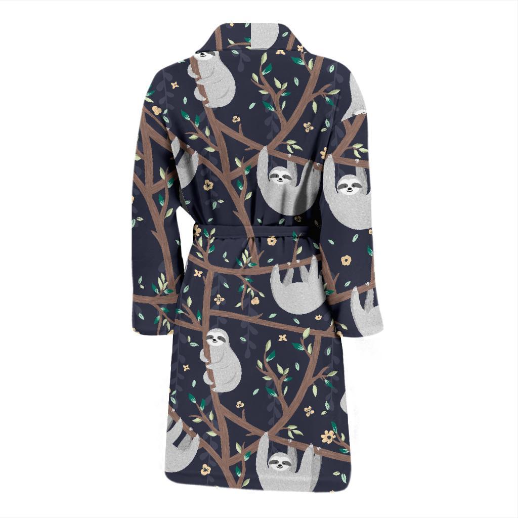 Sloth Floral Pattern Print Men Long Robe-grizzshop