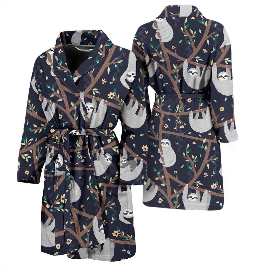 Sloth Floral Pattern Print Men Long Robe-grizzshop