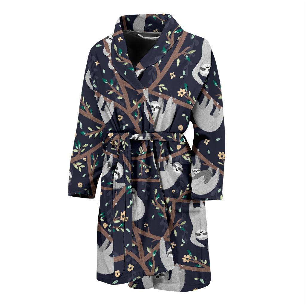 Sloth Floral Pattern Print Men Long Robe-grizzshop