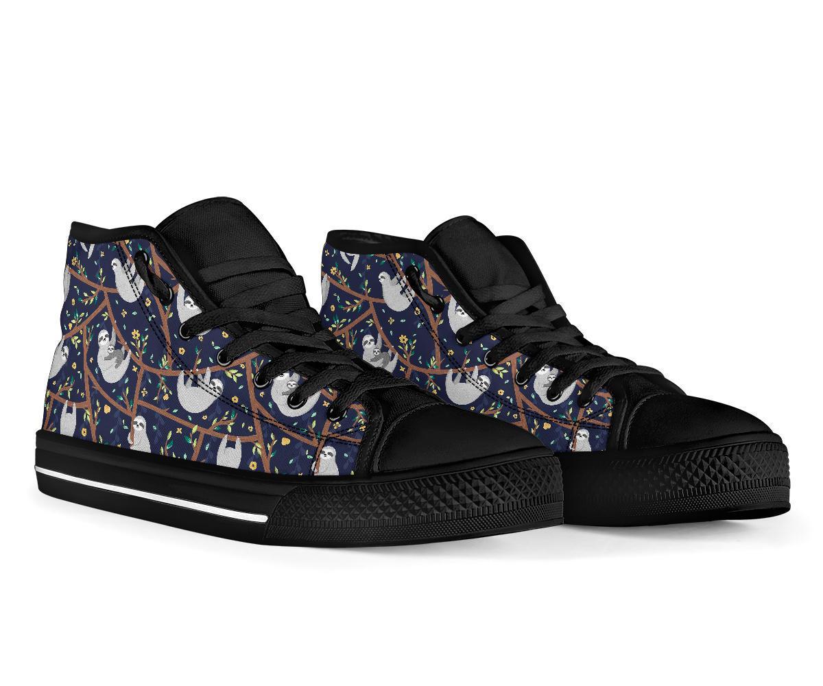 Sloth Floral Pattern Print Men Women's High Top Shoes-grizzshop