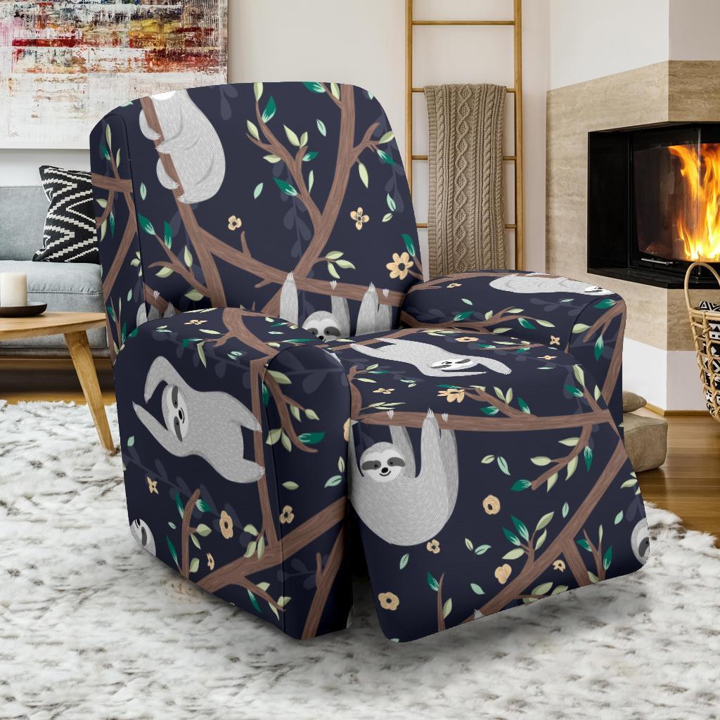 Sloth Floral Pattern Print Recliner Cover-grizzshop