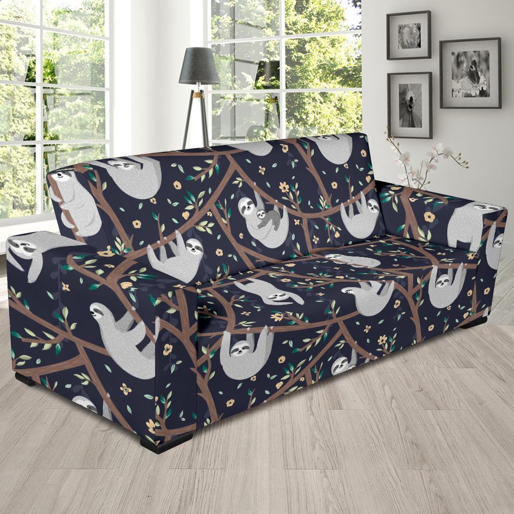 Sloth Floral Pattern Print Sofa Covers-grizzshop