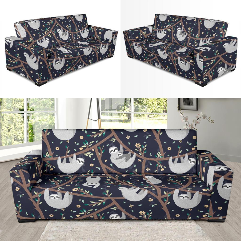 Sloth Floral Pattern Print Sofa Covers-grizzshop