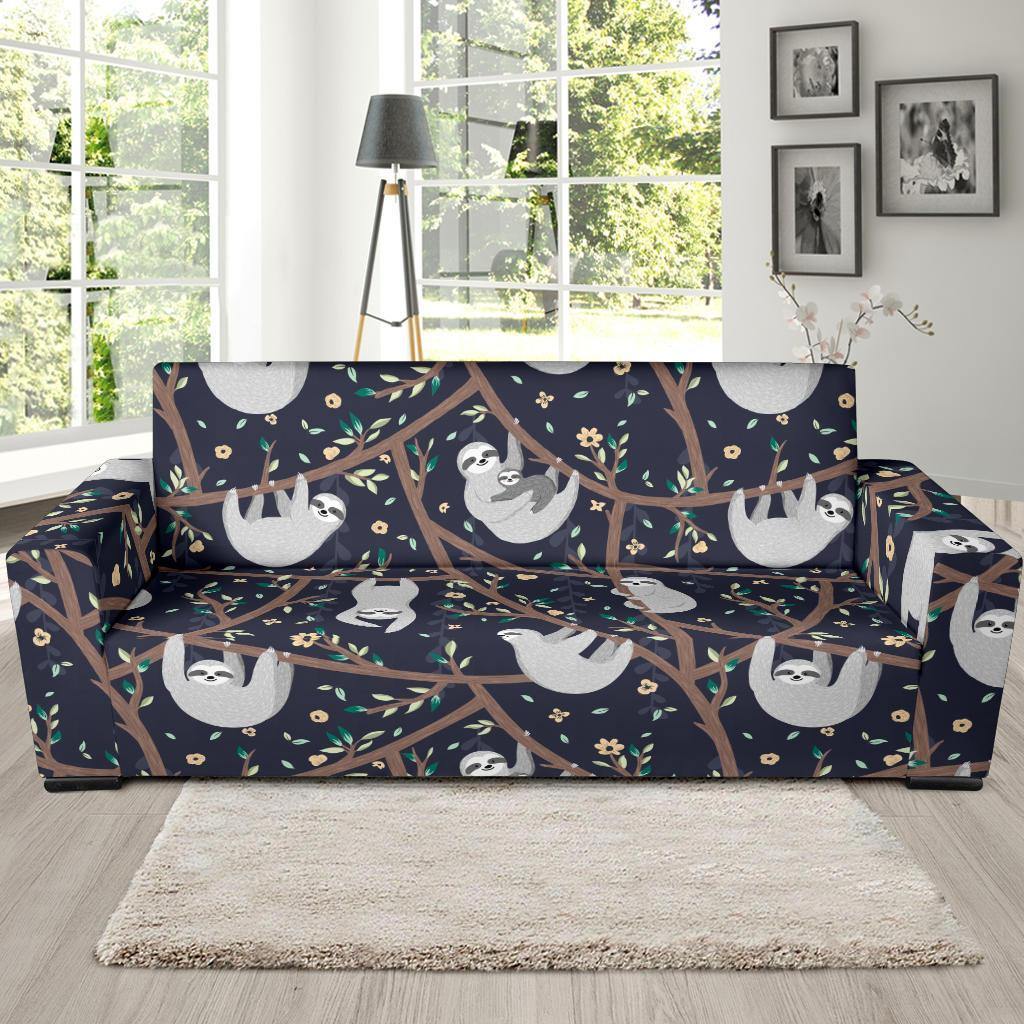 Sloth Floral Pattern Print Sofa Covers-grizzshop