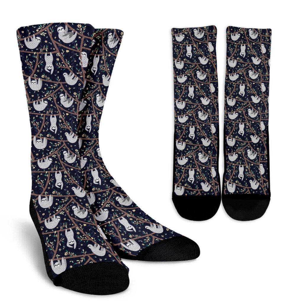Sloth Floral Pattern Print Unisex Crew Socks-grizzshop
