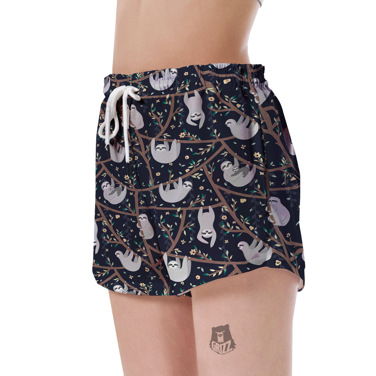 Sloth Floral Pattern Print Women's Shorts-grizzshop