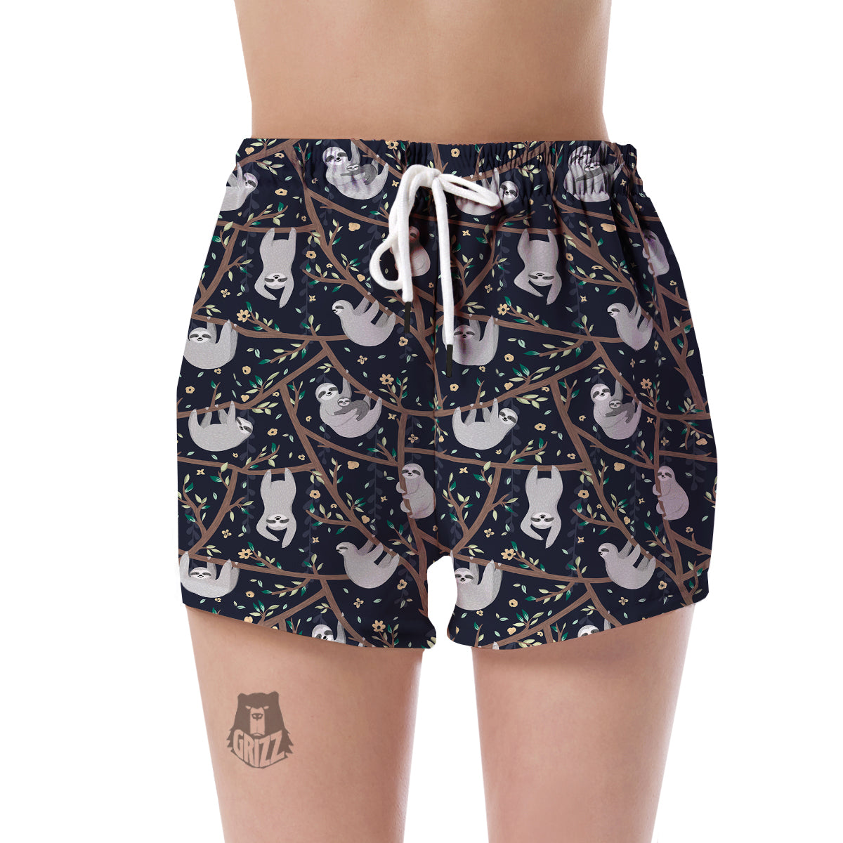 Sloth Floral Pattern Print Women's Shorts-grizzshop